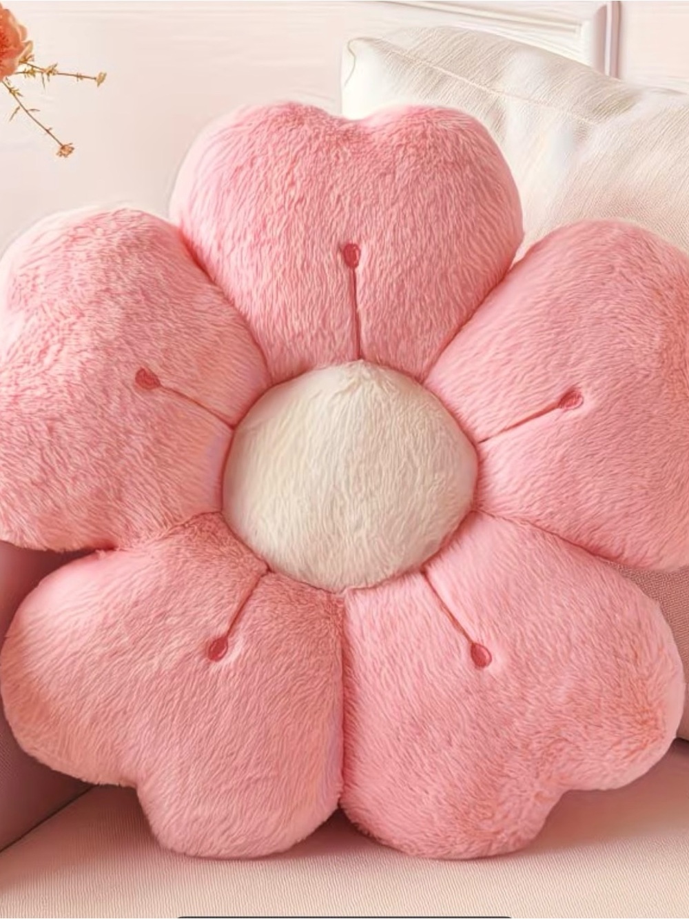 Pink Flower Plush Decorative Pillow by